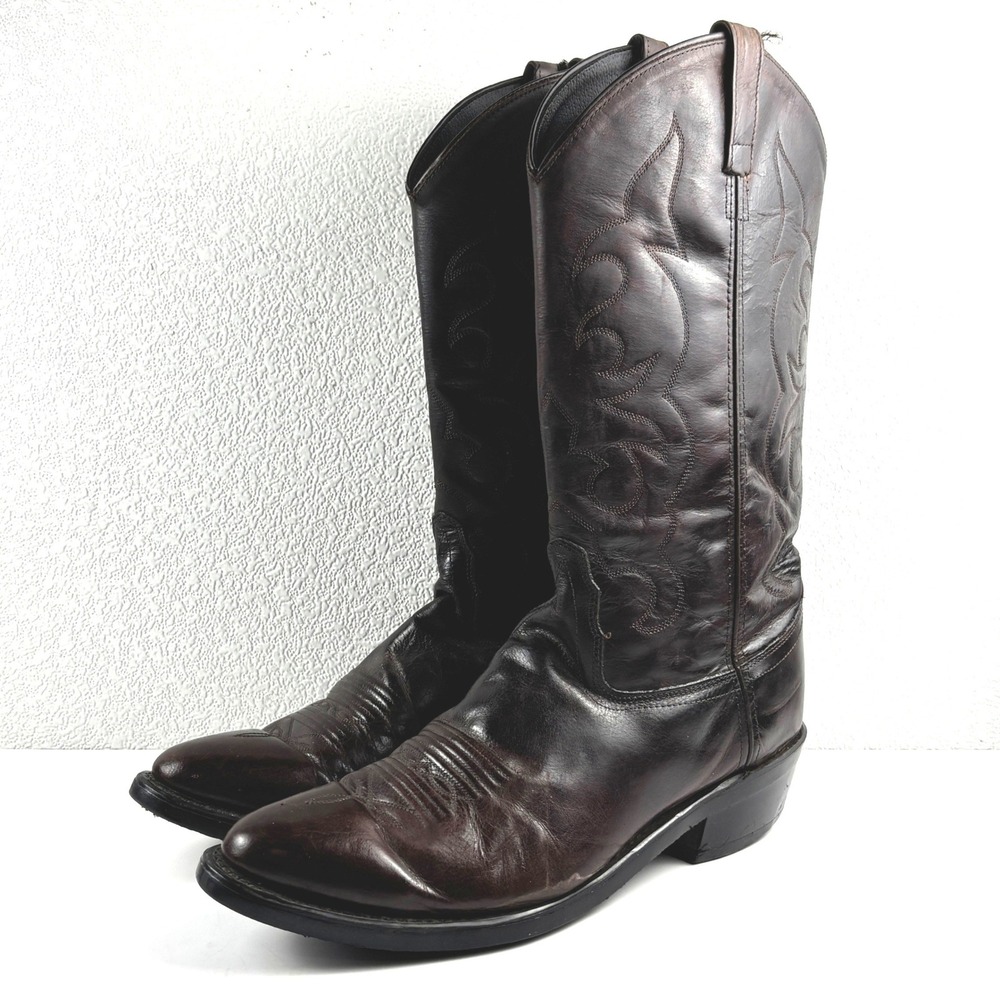 Old West Cowboy Boots Mens 10.5 D Oxblood Brown Leather Western Rustic Americana